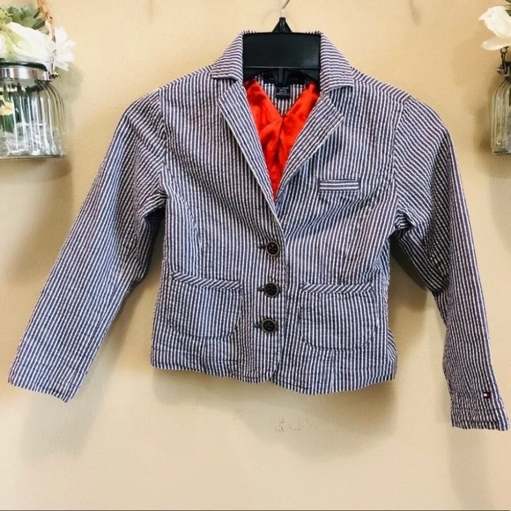Tommy Hilfiger Girls' Striped Jacket/Blazer in Size XS (4-5) Cotton/Linen Blend